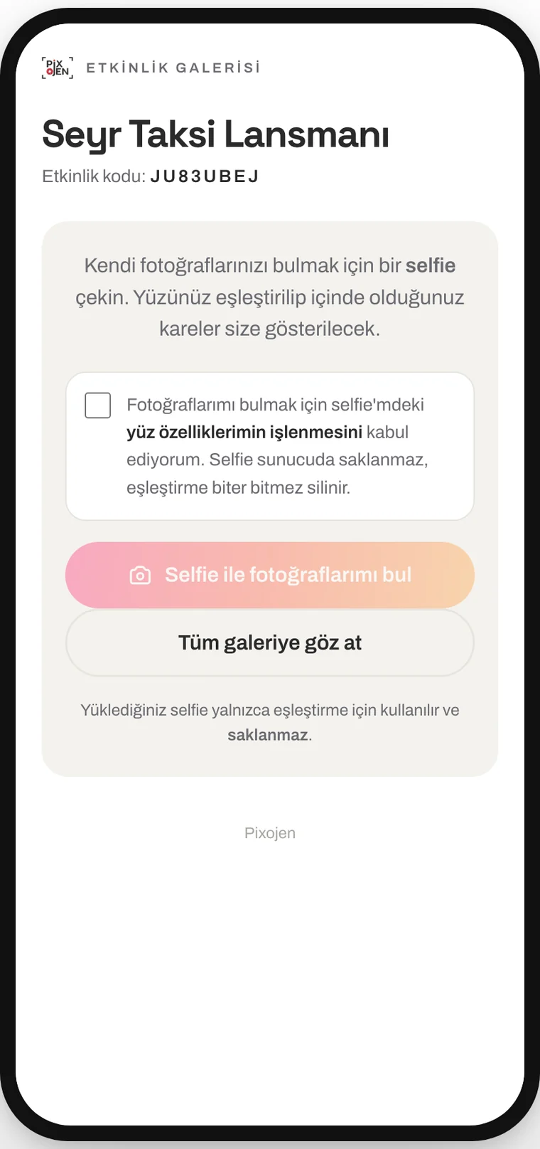 Etkinlik galerisi açılış ekranı